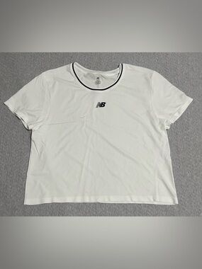 New Balance White Short Sleeve Crew Tee with Black Trim